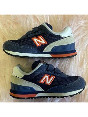 New Balance 515 Toddler Hook-And-Loop Sneakers Navy Blue Orange Double Strap 6